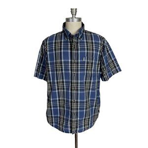Carhartt Shirt Men's 2XL Relaxed Fit Short Sleeve Blue Plaid Pocket Cotton